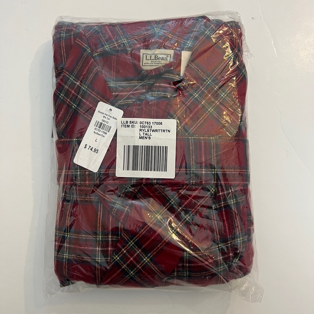 L.L. Bean Men’s Scotch Plaid Flannel Robe Size Large Tall